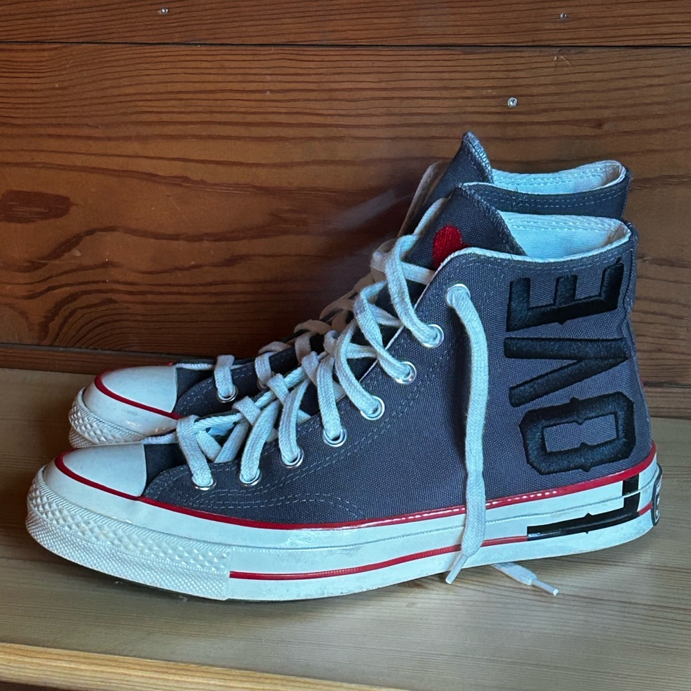 Converse High-Top Sneakers - Gray with Red and Black Details - Picture 2 of 7